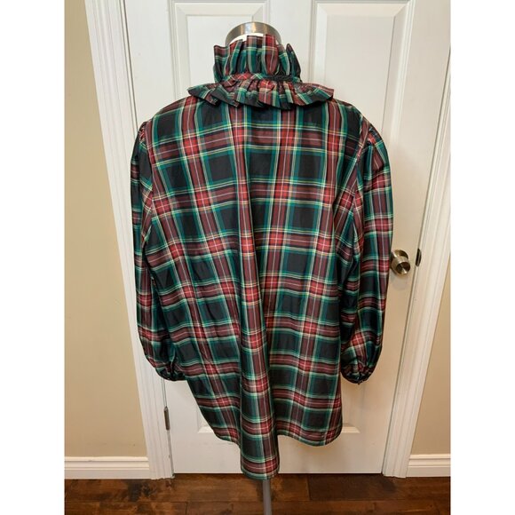 Tuckernuck Green Red Tartan Plaid Ruffle Collar Bouvier Blouse $168 Size 3XL - Picture 6 of 7